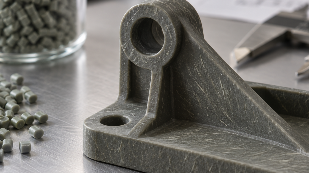 Glass-filled nylon part showing surface defects